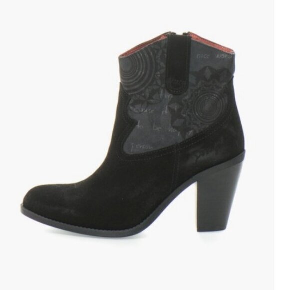 DESIGUAL Suede Ankle Boot Western Boho Style Black Grey Design Pink EU 39/US 8.5 - Picture 1 of 16